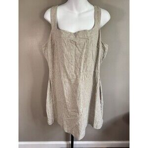 ABERCROMBIE & FITCH Linen-Blend Ruched Squareneck Mini Dress Beige Sz XL {3W26}